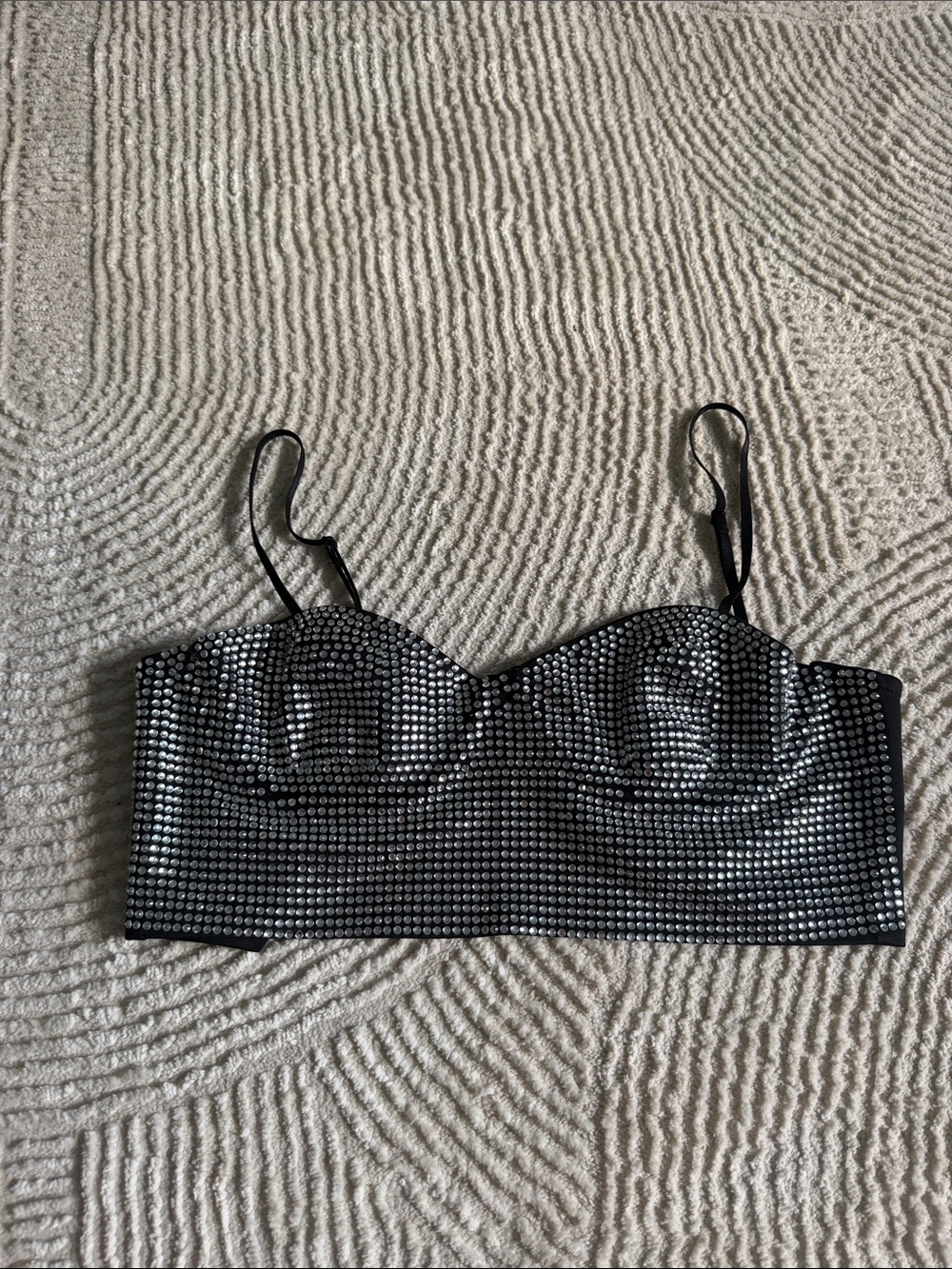 Zara Black Sequin Crop Cami Top